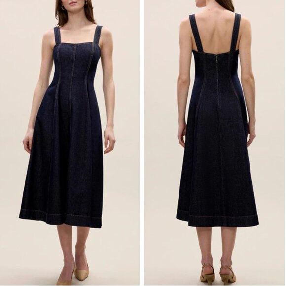 BEST Rebecca Taylor Gabrielle Denim Midi Dress 2/4/6 Deep Sea Wash Classic